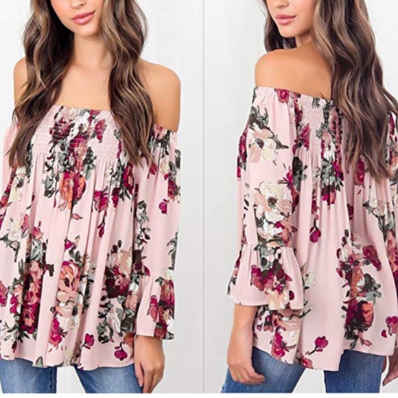 Tops - NWOT Pink off the shoulder floral blouse XL